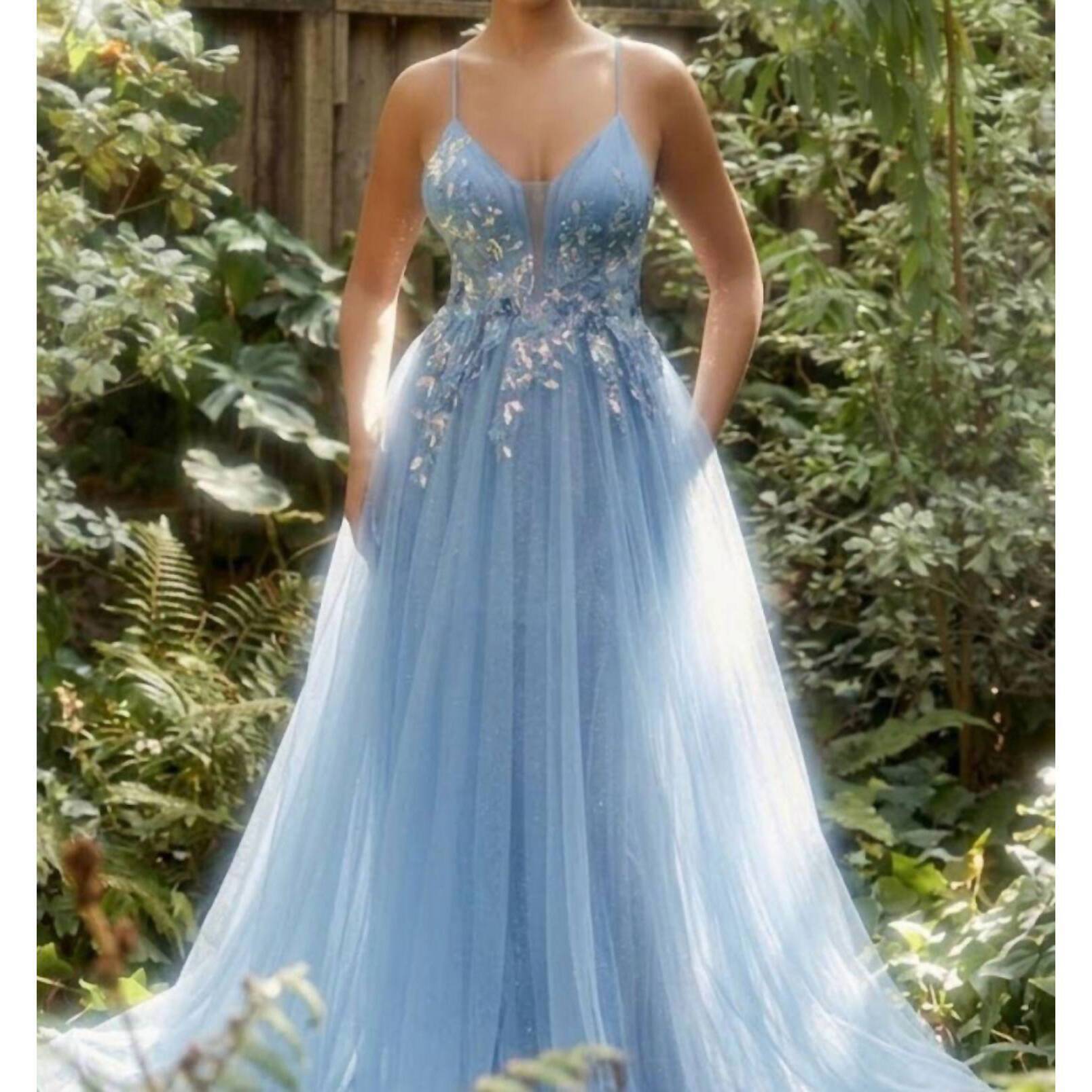 New Andrea & Leo Couture Iridescent Sequin Gown In Blue Jay